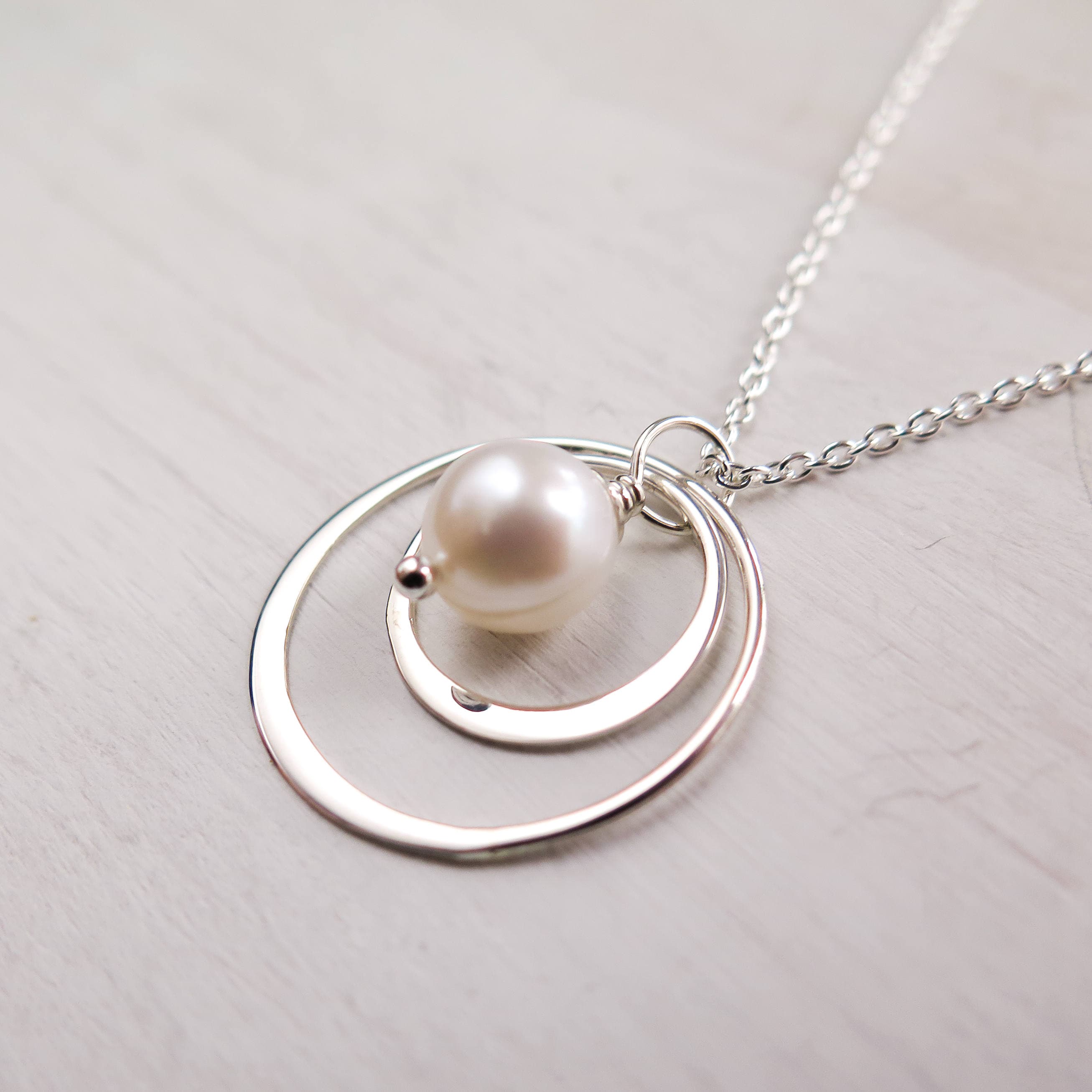 Modern Pearl Necklace, Mother of The Bride or Groom Gift, Double Circle ...