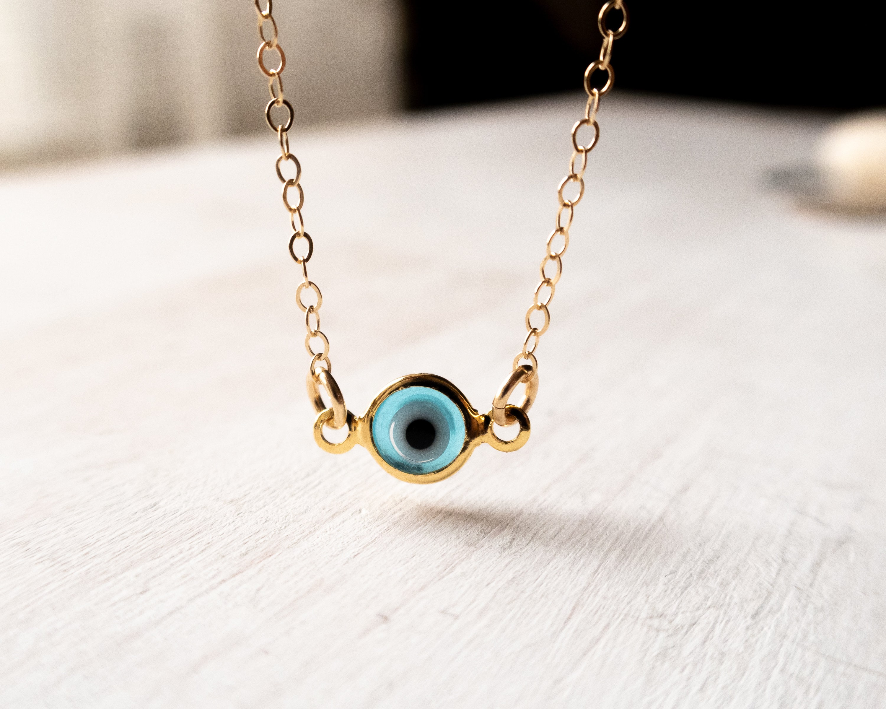 Dainty Evil Eye Choker Necklace In Gold Filled Turquoise Blue Turkish