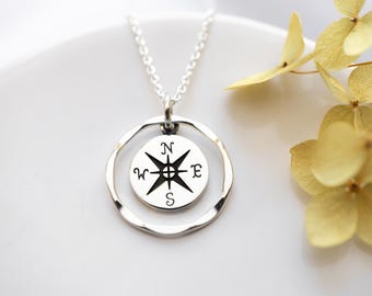 Sterling Silver Compass Necklace, True North, Personal Growth Jewelry