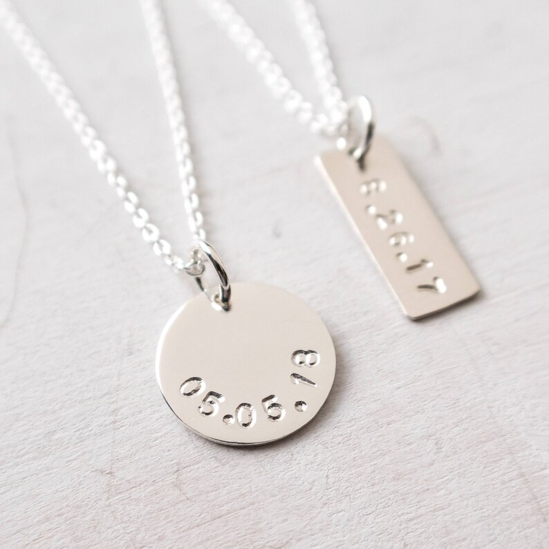 Date Necklace, Special Date, Wedding Date, Anniversary Gift for Wife, Custom Date Jewelry, Hand Stamped, Dainty Necklace, Sterling Silver image 2