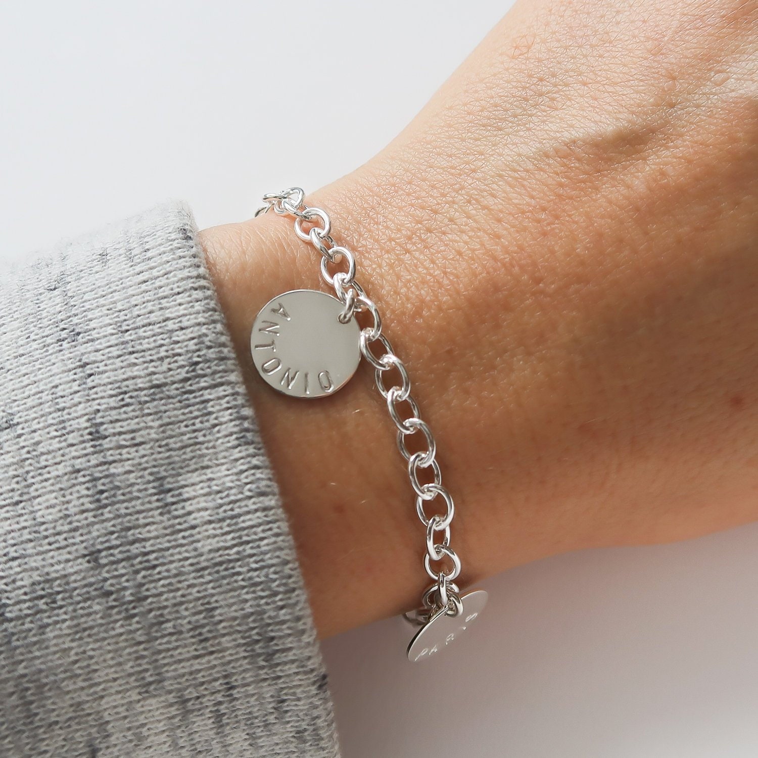 Sterling Silver Name Bracelet, Mother Bracelet Personalized with Kids