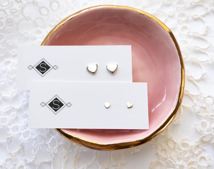 Tiny Heart Stud Earrings, Sterling Silver