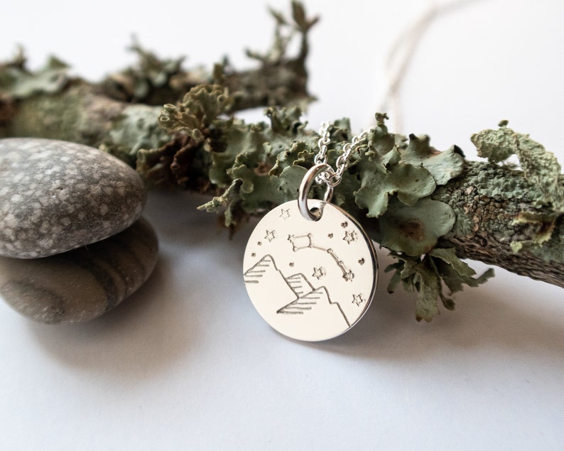 Forest or Mountains at Night Landscape, Nature Scene Necklace in Sterling Silver, Wanderlust Jewelry, Handmade Gift for Outdoor Lovers image 5