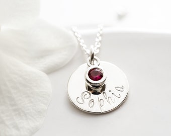 Dainty Name and Birthstone Necklace, Sterling Silver