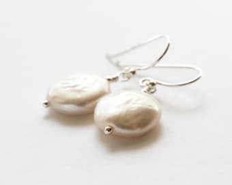 Coin Pearl Dangle Earrings in Sterling Silver