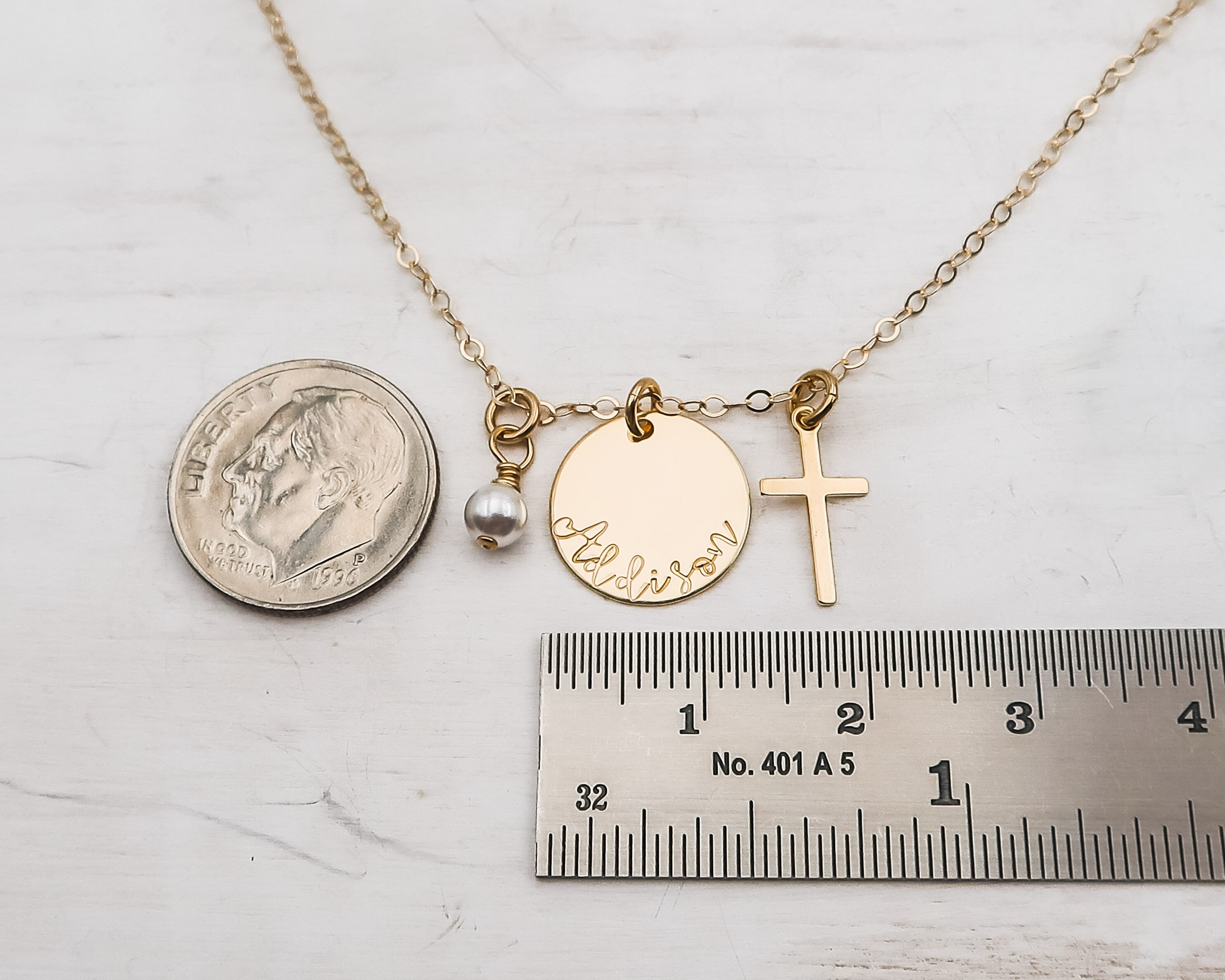 Tiny Cross Necklace Personalized with Name, First Communion Gift For