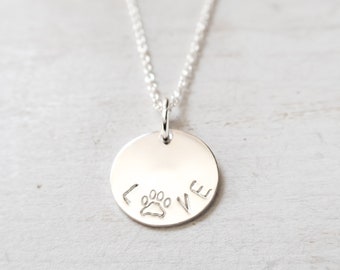 Animal Lover Gift, Pet Lover Necklace, Paw Print, Veterinarian Gift, Pet Lover Jewelry, Hand Stamped, Sterling Silver