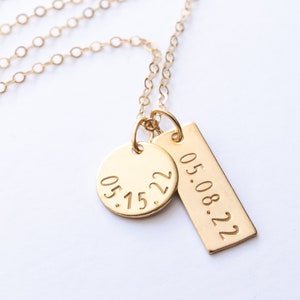 The date charms are shown on a delicate gold filled chain to help visualize them as a complete necklace. The chain is not included with the charms in this listing.