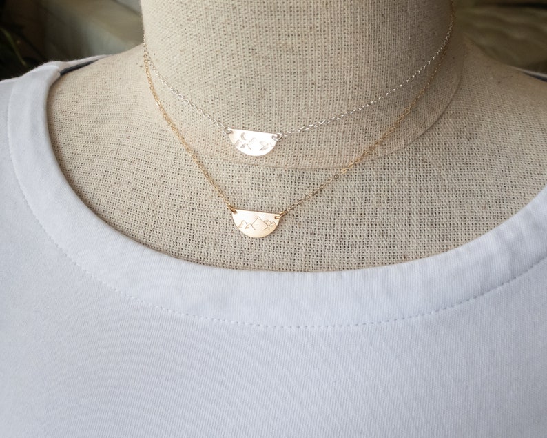 Mountain Necklace, Gold Filled or Sterling Silver, Dainty, Half Circle Necklace, Wanderlust, Gift for Her image 9