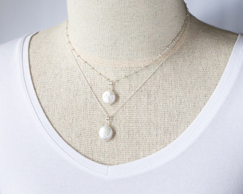 Coin Pearl Necklace, Sterling Silver, White Freshwater Pearl Pendant, Single Pearl Necklace, June Birthstone, Gift for Her image 7
