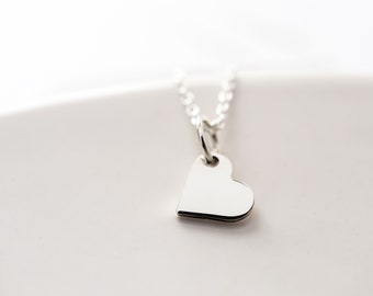 Teeny Tiny Heart Necklace in Sterling Silver, Personalized with Initial