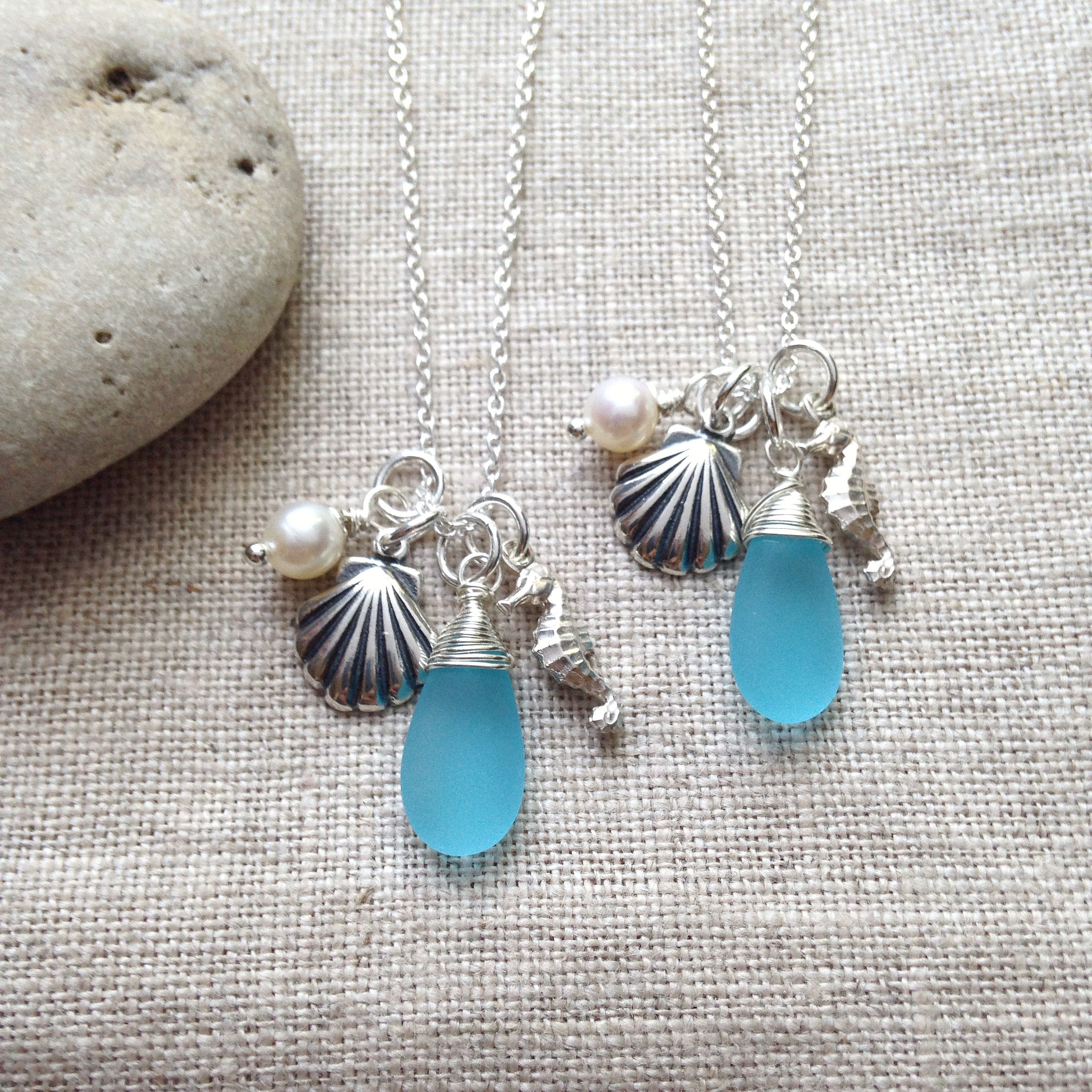 Beach Necklace Sea Glass Pendant Seahorse Sterling Silver Etsy