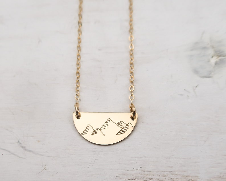 Mountain Necklace, Gold Filled or Sterling Silver, Dainty, Half Circle Necklace, Wanderlust, Gift for Her image 4