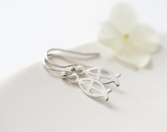 Dainty Ichthus Earrings in Sterling Silver