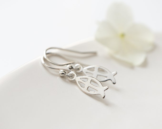 Dainty Ichthus Earrings in Sterling Silver