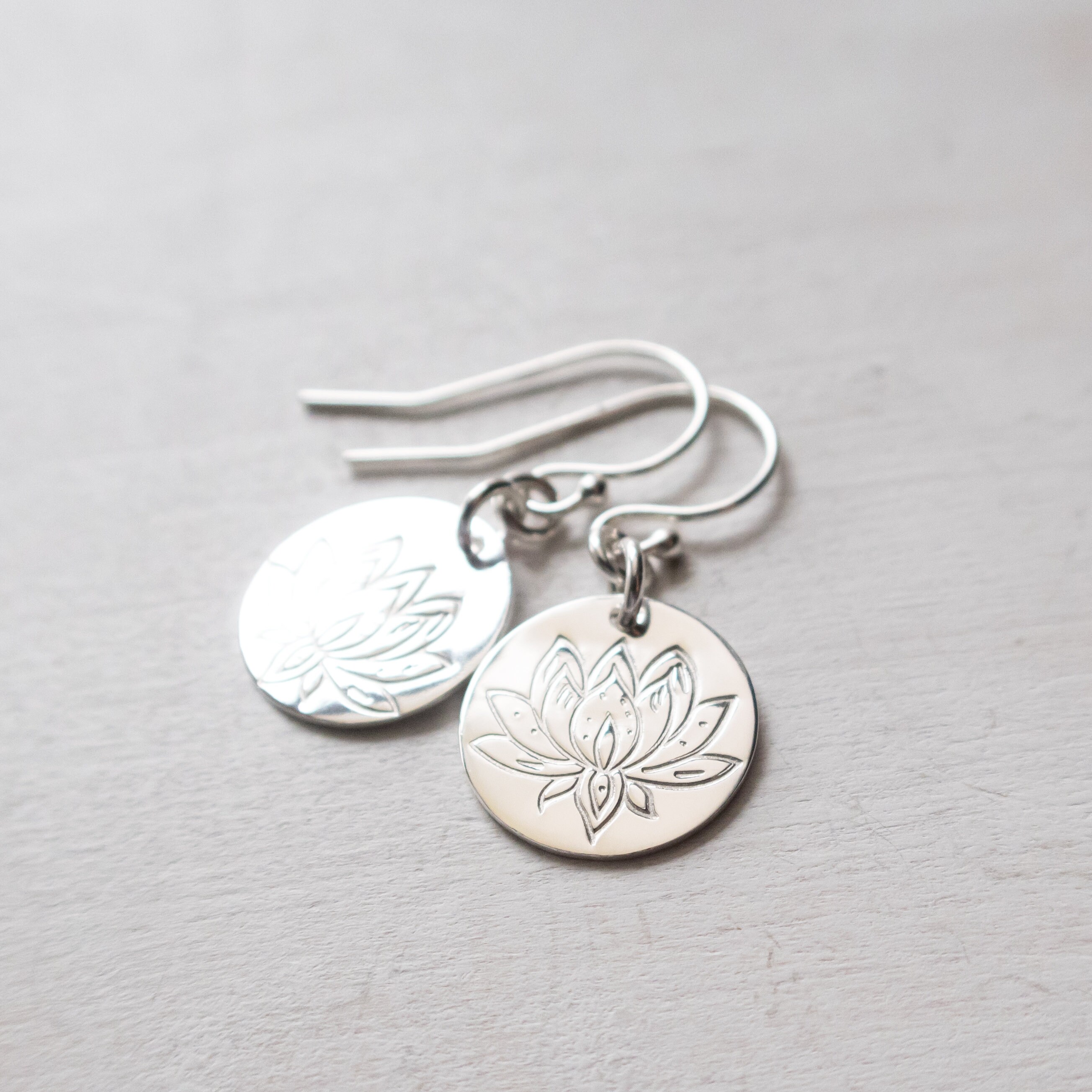 Lotus Flower Earrings, Sterling Silver, Dangle Earrings