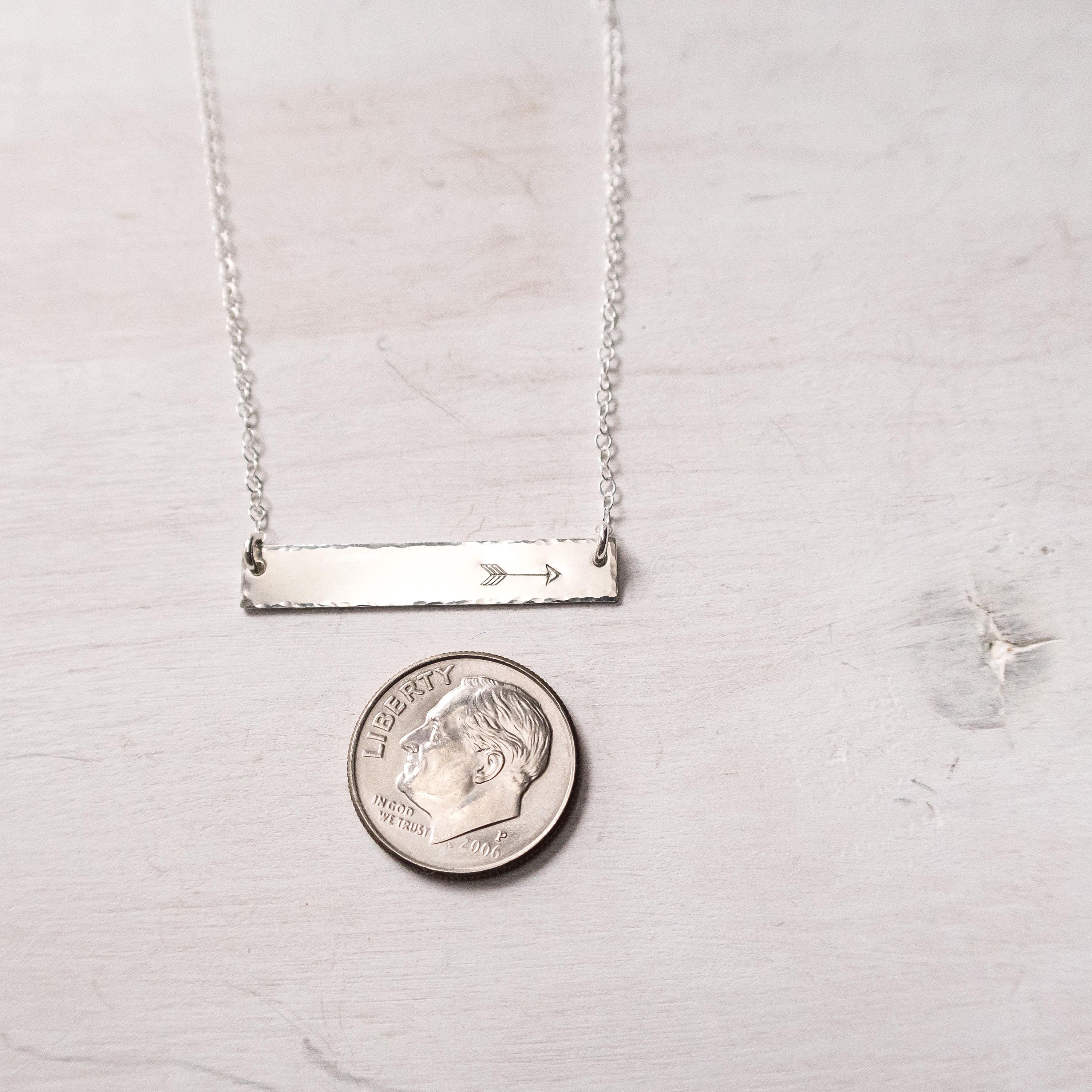 Sterling Silver Arrow Necklace, Horizontal Bar Necklace, Modern Boho