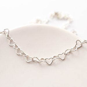 Sterling Silver Heart Chain Necklace, Heart Link Choker, Layering Chain Necklace, Adjustable