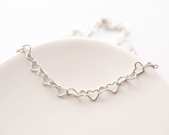 Sterling Silver Heart Chain Necklace, Heart Link Choker