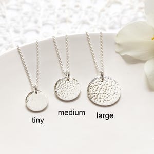 Sterling Silver Hammered Disc Necklace, Tiny Disc, Minimalist Necklace, Dainty, Layering Jewelry, Gift for Her
