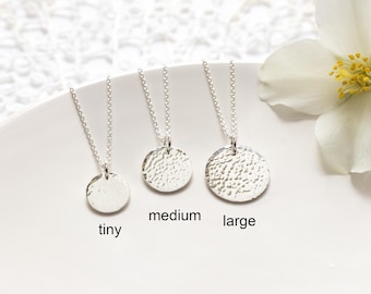 Tiny Hammered Disc Necklace, Sterling Silver