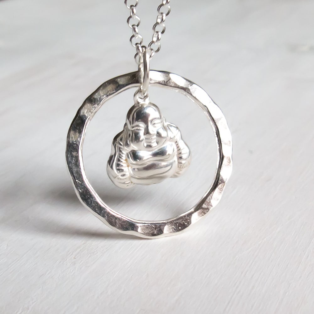 Sterling Silver Buddha Necklace, Large Buddha Pendant, Spiritual