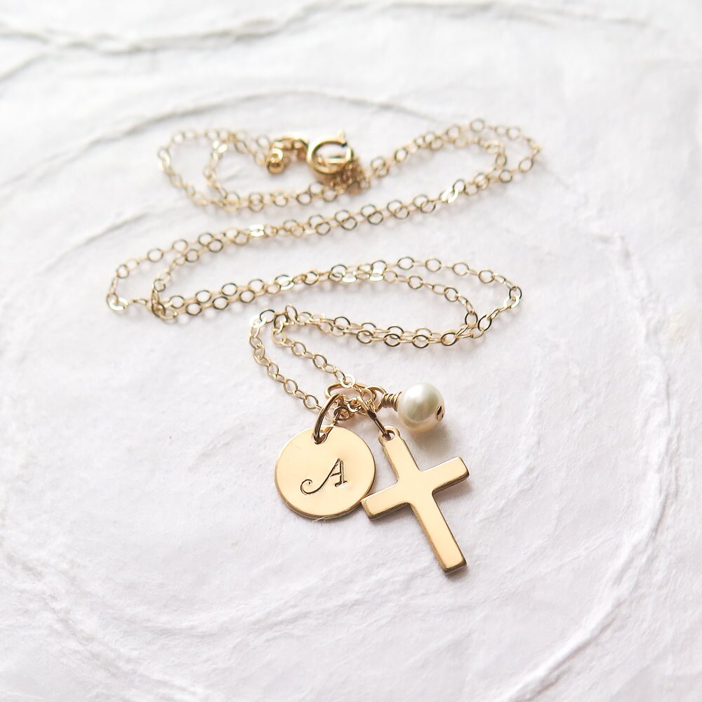 Gold Cross Necklace, Communion Necklace, First Communion Gift