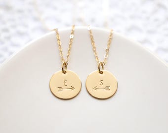 Personalized Arrows Necklace Set for Best Friends, Gold Filled
