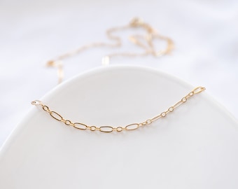 Mixed Link Chain Necklace in Gold Filled, Dainty Choker