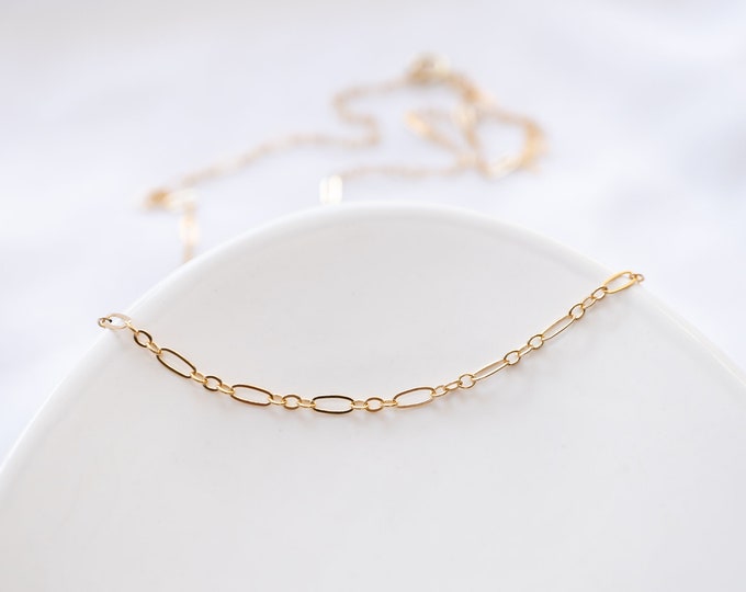 Mixed Link Chain Necklace in Gold Filled, Dainty Choker
