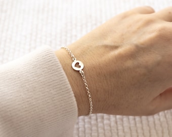 Sterling Silver Bracelet with a Heart Cutout Link, Adjustable Length