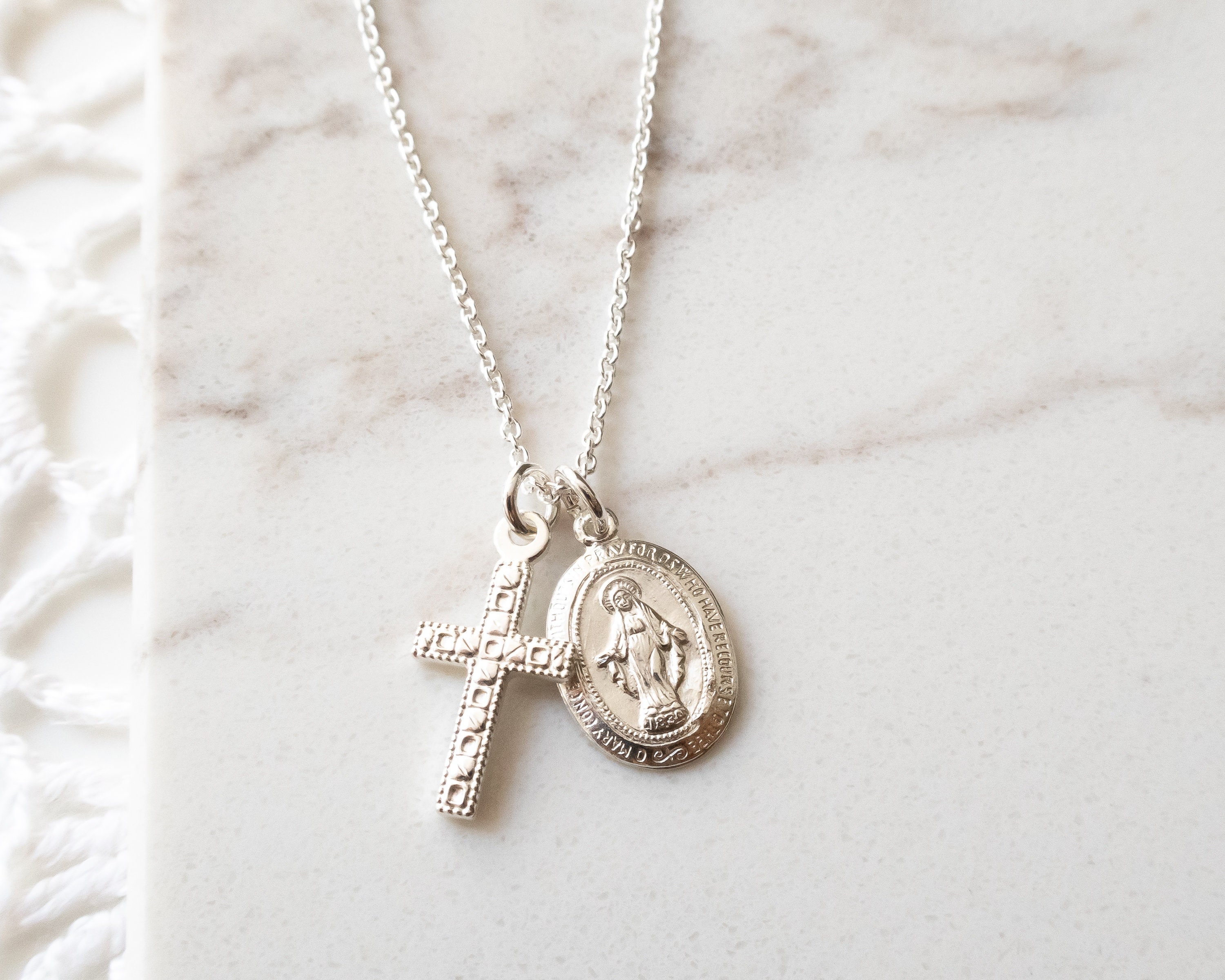 Gold Plated Petite Miraculous Medal & Crucifix Necklace | The Catholic  Company®