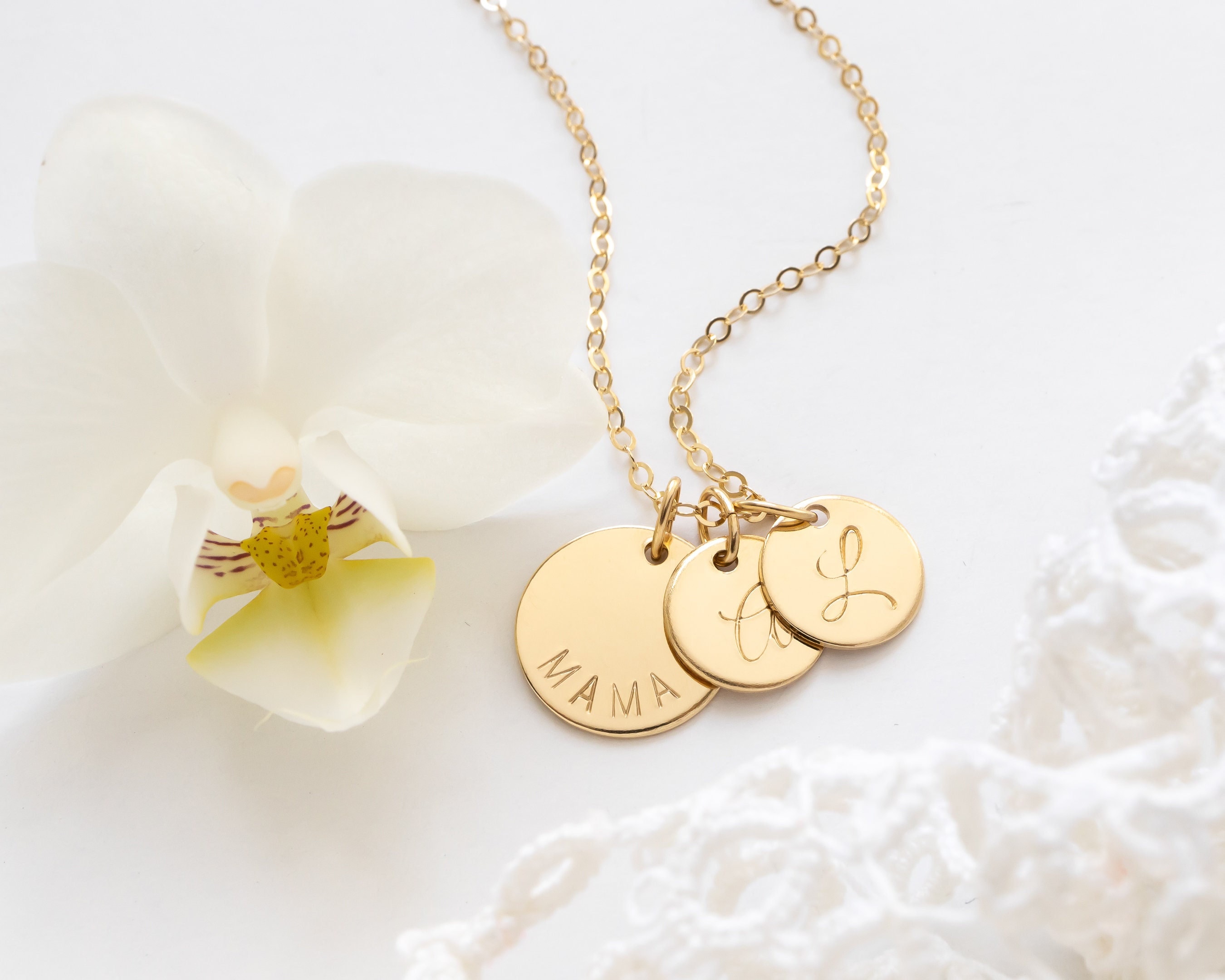 Tiny Gold Initial Necklace Mothers Necklace Grandma Necklace Childrens  Initials Gold Initial Charms Hand Stamped Initials Gift for Mom 