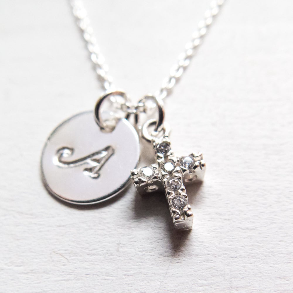 Tiny Cross Necklace, Personalized, First Communion Necklace