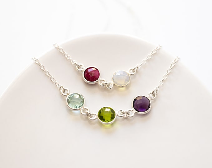 Mother Necklace with Kids Birthstones in Sterling Silver, Gift for Mom or Grandma