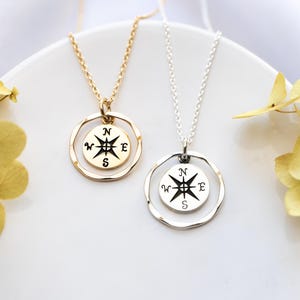 College Graduation Gift, Dainty Compass Necklace in Sterling Silver or Gold Filled/Bronze
