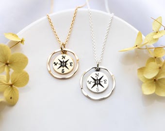 College Graduation Gift, Dainty Compass Necklace in Sterling Silver or Gold Filled/Bronze