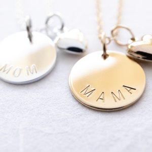 Mama Necklace, Gold Filled or Sterling Silver, Gift for Mom, Dainty Mother Necklace with Heart Charm image 2