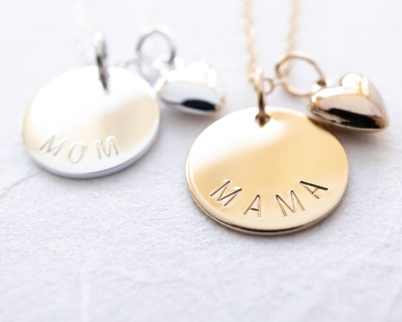 Mama Necklace, Gold Filled or Sterling Silver, Gift for Mom, Dainty Mother Necklace with Heart Charm image 2