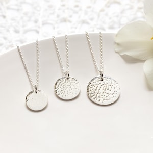 Sterling Silver Hammered Disc Necklace, Tiny Disc, Minimalist Necklace, Dainty, Layering Jewelry, Gift for Her