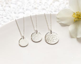 Tiny Hammered Disc Necklace, Sterling Silver