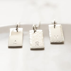 Sterling Silver Initial Tag Necklace, Personalized Rectangle Pendant , Minimalist Jewelry, Personalized Gift for Her image 3