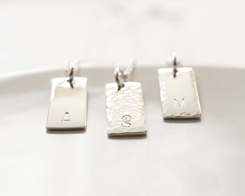 Sterling Silver Initial Tag Necklace, Personalized Rectangle Pendant , Minimalist Jewelry, Personalized Gift for Her image 3