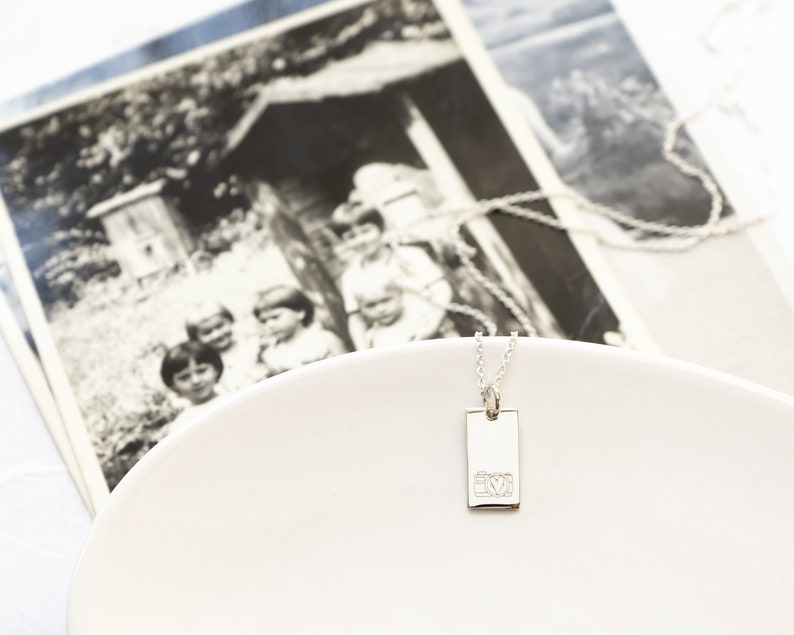 Sterling Silver Camera Necklace, Gift for Photographer, Hand stamped Rectangle Charm, Wedding Photographer Thank You Gift image 2
