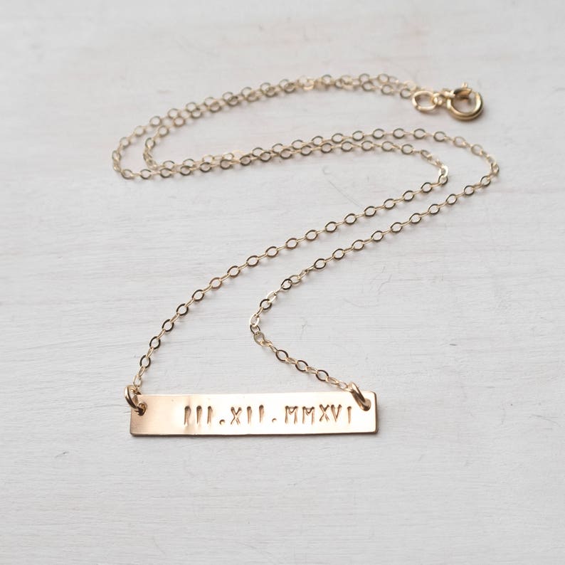 Roman Numeral Necklace Custom Date Necklace Horizontal Bar