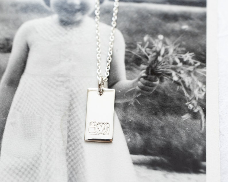 Sterling Silver Camera Necklace, Gift for Photographer, Hand stamped Rectangle Charm, Wedding Photographer Thank You Gift image 7