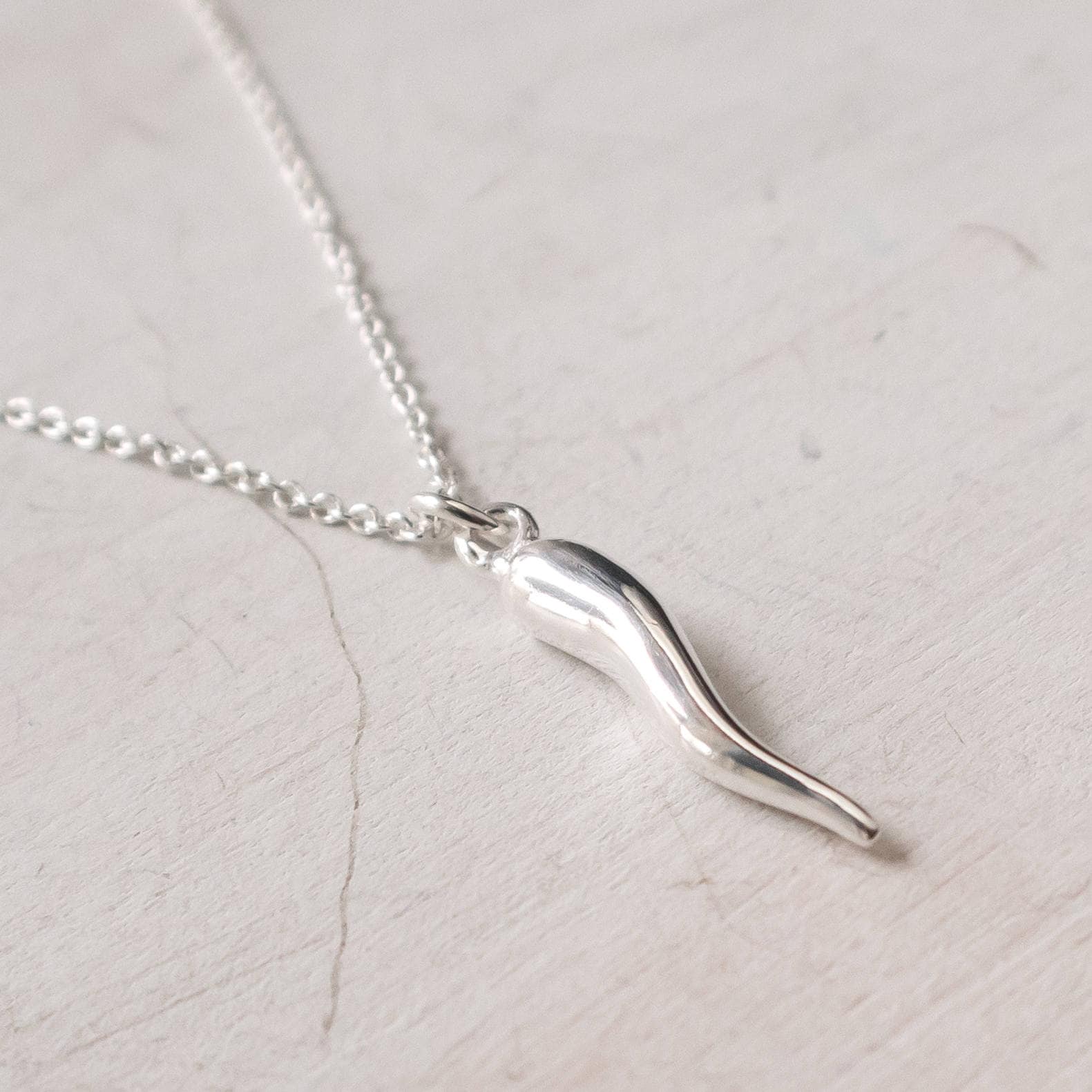 Men's Sterling Silver Pendant - Italian Horn Necklace