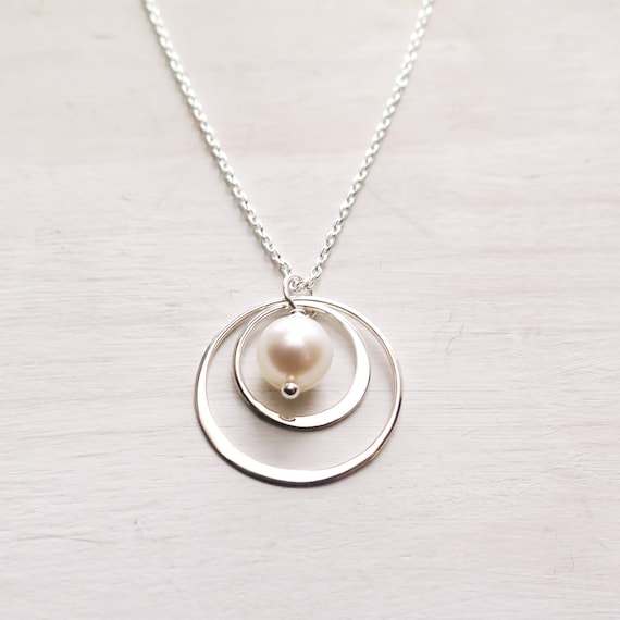 Modern Single Pearl Necklace, Sterling Silver, Mother of the