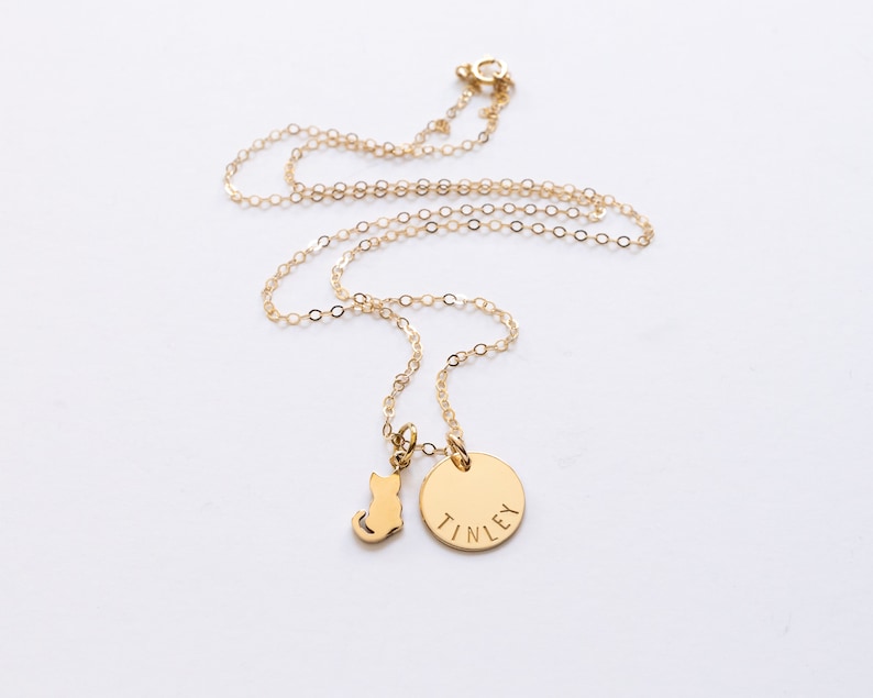 Gold Cat Necklace Personalized With Cat's Name Cat Lover Etsy