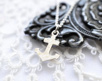 Hammered Anchor Necklace, Sterling Silver